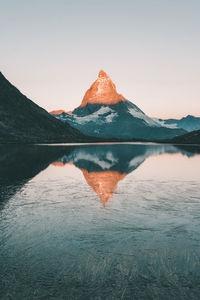 Scenic view of lake against clear sky