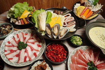 High angle view of food on table