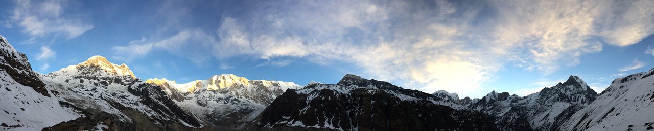 Panoramic view of snowcapped mountains against sky