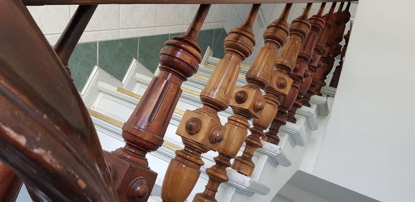 Low angle view of chandelier hanging from ceiling