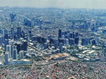 High angle view of city buildings