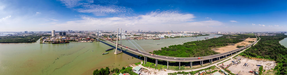 High angle view of cityscape against sky