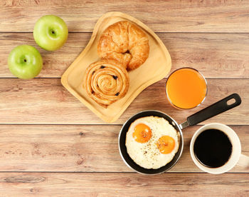 High angle view of breakfast on table