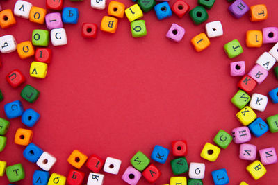 High angle view of toys on table