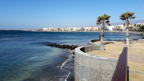 Scenic view of sea against clear sky