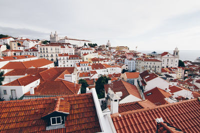 High angle view of buildings in city