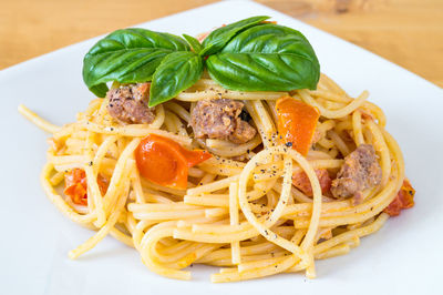 Close-up of pasta in plate