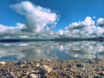 Scenic view of calm sea against clear sky