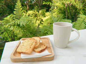 Close-up of breakfast on table
