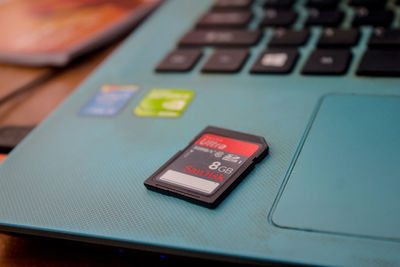 Close-up of laptop on table