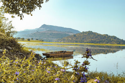 Scenic view of lake against clear sky