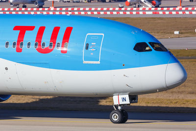 Close-up of airplane at airport