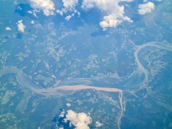 Aerial view of snow covered land