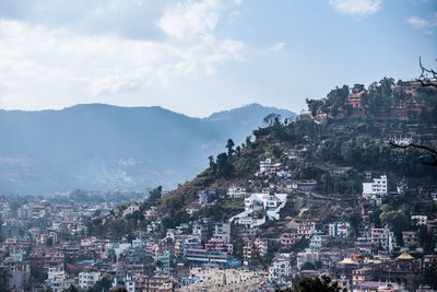 High angle shot of townscape against sky