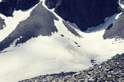 Aerial view of snow covered land