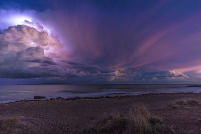 Scenic view of sea against dramatic sky