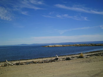 Scenic view of sea against blue sky