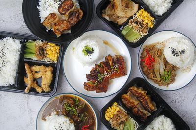 High angle view of food on table