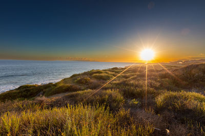 Scenic view of sea against sky during sunset