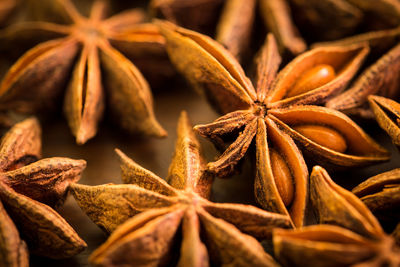 Full frame shot of star anises on table