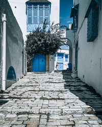 Empty alley amidst buildings in city