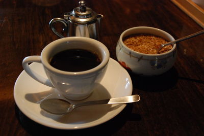 Close-up of coffee cup on table