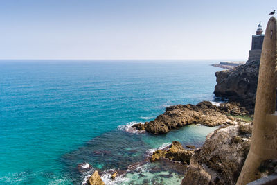 Scenic view of sea against clear sky