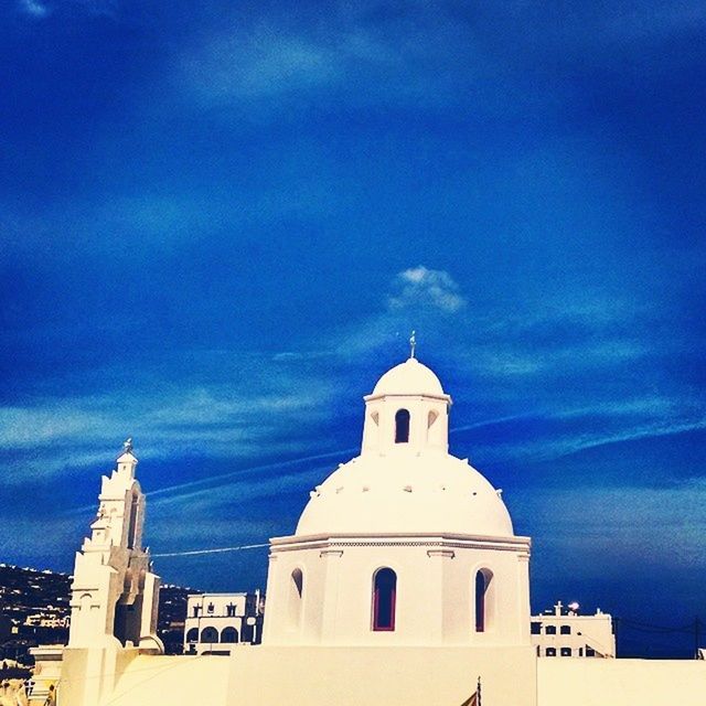 place of worship, architecture, religion, building exterior, church, spirituality, built structure, dome, blue, cathedral, sky, cross, low angle view, high section, mosque, cloud - sky, cloud, tower