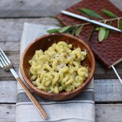 Close-up of pasta in bowl on table