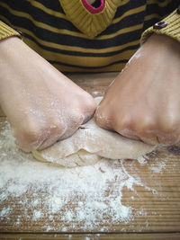 High angle view of person preparing food