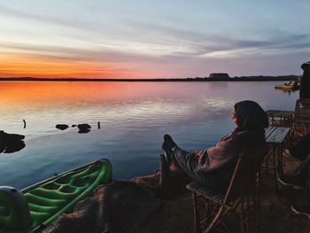 Scenic view of sea against sky during sunset