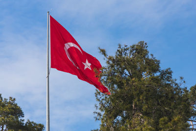 Low angle view of flag against sky