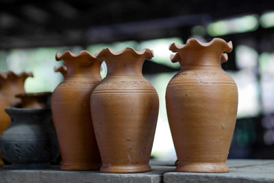 Close-up of objects on wood