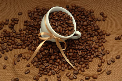 High angle view of coffee beans