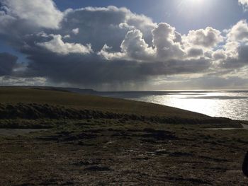 Scenic view of sea against cloudy sky