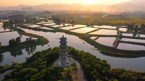 High angle view of river along landscape