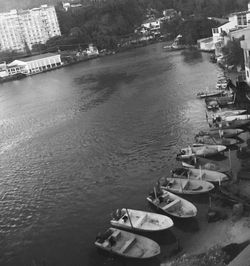 High angle view of boats in water