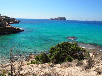Scenic view of sea against clear sky
