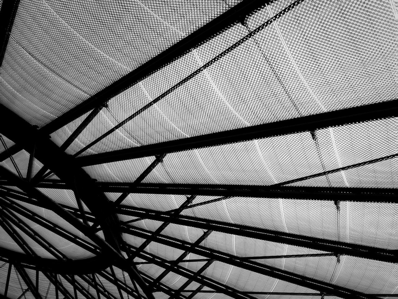 pattern, metal, low angle view, full frame, backgrounds, protection, indoors, design, metallic, fence, chainlink fence, sky, silhouette, ceiling, close-up, no people, safety, day, part of, sunlight