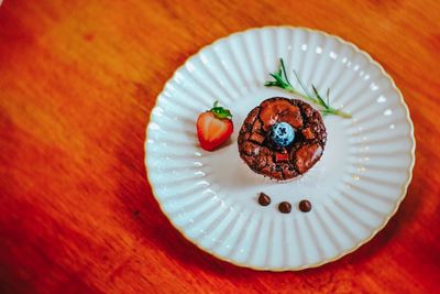 High angle view of dessert in plate on table