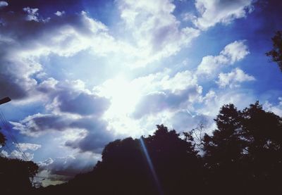 Low angle view of silhouette trees against blue sky