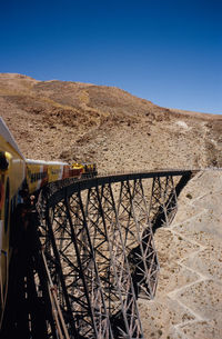 Train by mountain at viaduct polvorilla