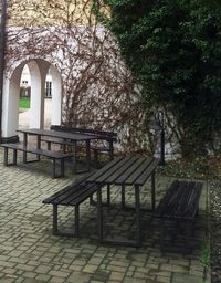 View of built structure with trees in foreground