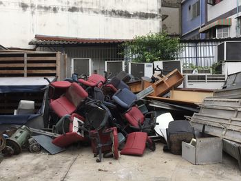 Empty chairs in abandoned building