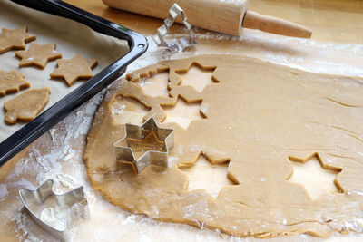 High angle view of cookies on table