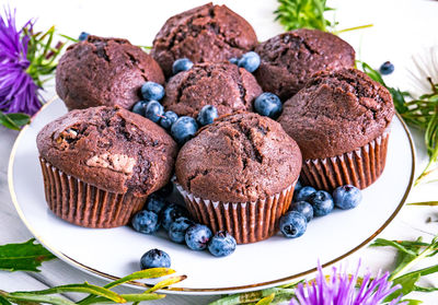 Close-up of cupcakes on plate