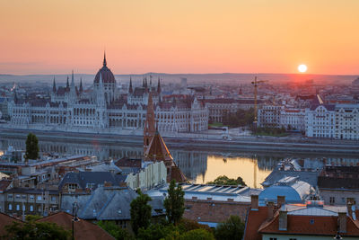 View of hungarian parliament over river danube.