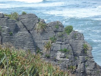 High angle view of rocks on beach