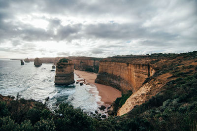 Scenic view of sea against cloudy sky