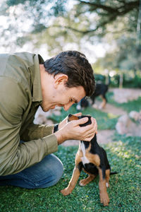 Young man with dog